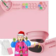 EstiloTendenciaAlfombrilla De Silicona Para Pintura AcríLica Con Taza De Limpieza Desmontable, Paletas, Soportes Para Pinceles,20 * 16 Pulgada Juego Pintura Para NiñOs, Regalo, Pintura, Arcilla (Rosa)Calidad PremiumVersióN Mejorada - Rosa - Ver 8