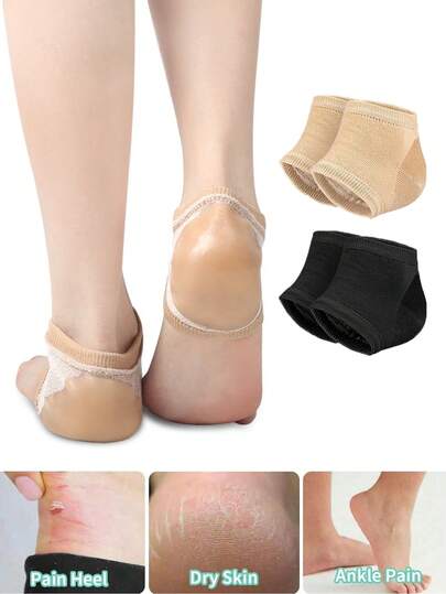 2 st silikonhälskydd, andningsbar stickad design, dämpande tryck och stöd, lämplig för torra och spruckna hälar. Lindrar smärta från långvarigt stående, förhindrar sprickor, ett praktiskt och bekvämt gånghjälpmedel och en perfekt present till jul och nyår. Sömlös passform, halkfritt grepp, hudvänliga gelhälskydd lämpliga för både män och kvinnor.