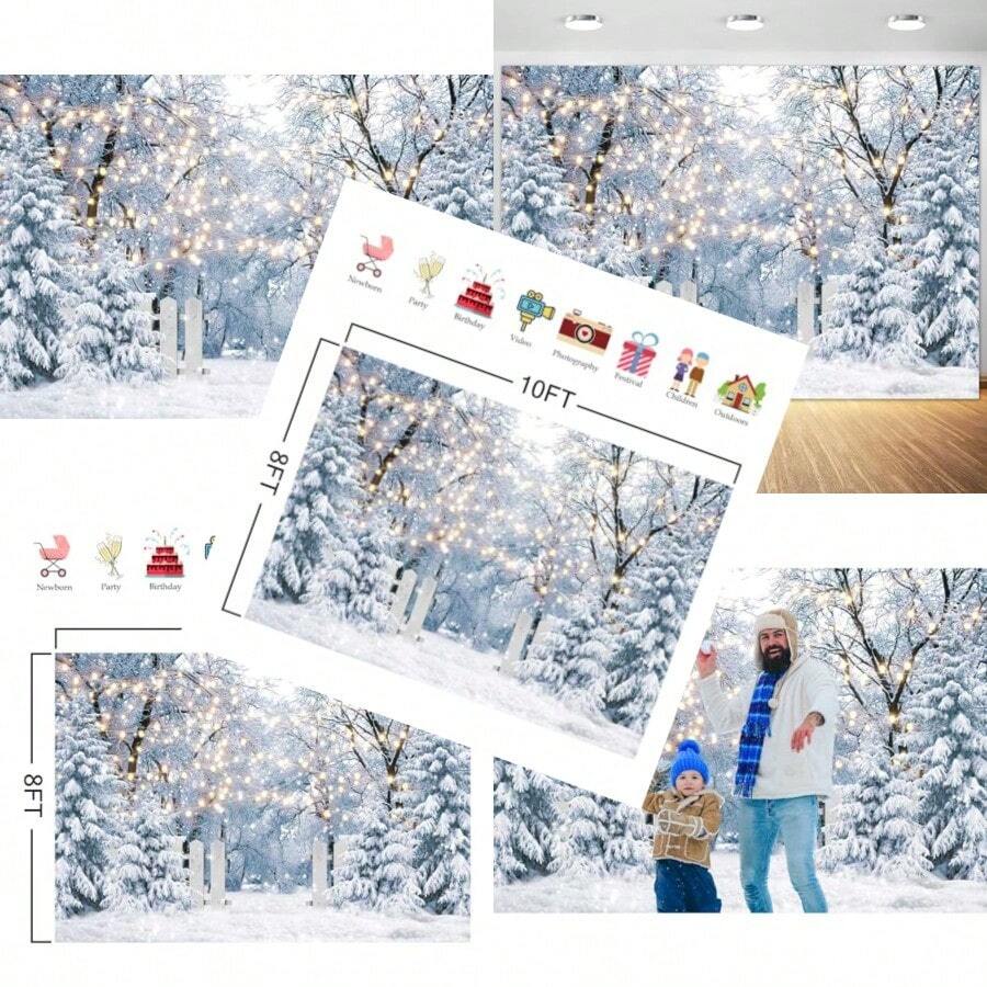 Telón de fondo de fotografía de escena de bosque de invierno azul de 10 x 8 pies diseño de copo de nieve para Navidad Navidad Navidad Navidad Navidad día festivo fiestas suministros - Azul - Ver 1