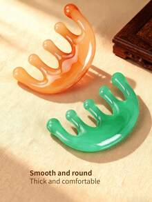 1pc Big Teeth Head Acupoint Green 5-Tooth Meridian Blood Massage Comb Resin Large-Tooth Head Massage Tool 5-Paw Half Round Shap Comb - Multicolor - View 3
