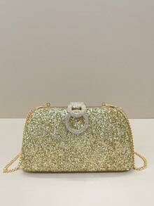 Bolsa clutch dourada brilhante, ideal para festas de Natal, bailes, encontros, casamentos, formaturas, celebrações e banquetes. Um excelente presente para mulheres. Combina perfeitamente com diversos vestidos de festa, vestidos de noite e vestidos de paetês, sendo um item indispensável para casamentos e também ideal para vestidos de formatura e baile de gala. - Ouro - Ver 2