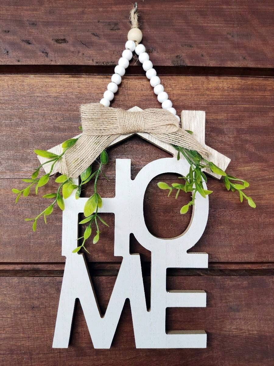1件装木质“家”字形绿叶蝴蝶结装饰挂牌，春夏家居装饰，适用于门、墙、房间、客厅、卧室等，可作为礼物送给朋友、家人、同事，情人节礼物。 - HOME house - 查看 1