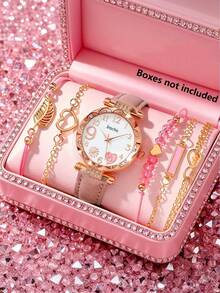 Bộ 6/5 đồng hồ nữ mặt tròn thời trang và thanh lịch đồng hồ thạch anh hình pháo hoa kèm vòng đeo tay hình lá thích hợp đeo hàng ngày làm quà tặng Giáng sinh cho nữ trang trí sinh nhật/lễ hội tốt nghiệp trở lại trường ngày lễ du lịch ngày lễ tình nhân quà tặng hoàn hảo cho phụ nữ (không bao gồm hộp) - Nhiều màu - Xem 1