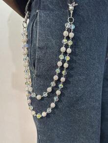 1pc Fashion Street Hip-Hop Pants Chain, Handmade Ceramic Rhinestone Ball Waist Chain, Unisex Body Chain Accessory For Daily Wear (Friendly Reminder: This Is A Handmade Chain, Occasional Detachment Is Normal, Can Be Re-Assembled) - Multicolor 7 - 查看 12