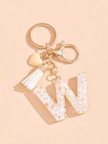 26 Choices Red Epoxy First Initial Letter Keychain, Cute Heart Tassel Keychain, Fashion Bag Accessory Wallet Charm Pendant, Party Favors, Suitable As Gifts For Friends - Beige - View 38