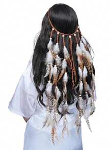 Feather Headpiece, Women's Festival Headpiece, Bohemian Feather Rope Crown Headpiece, Girls' Fashion Headband, Party & Wedding Winter Hair Accessory Summer Beach Hair Bands - Multicolor - View 4