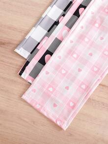 3款女童休闲格子裤，心形图案，宽松阔腿裤，柔软舒适，适合春秋季年轻女孩穿着。 - 彩色 - 查看 7