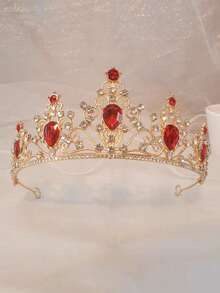 1件装女士时尚公主皇冠水钻发箍，甜美生日发饰，皇冠，头饰，服装皇冠，头饰，准新娘，派对，女士发饰 - 4223紅色 - 查看 2