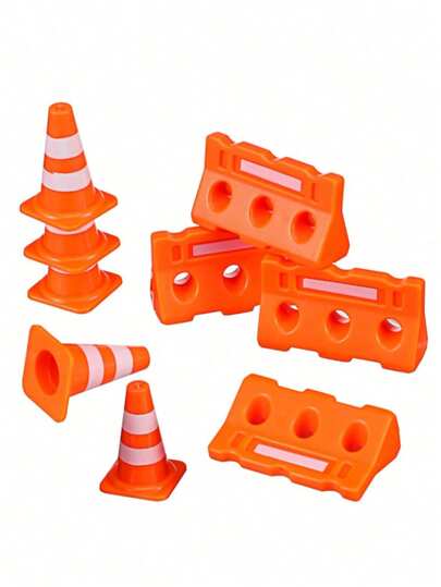 10/20pcs Mini Plastic Traffic Cones, Miniature Fence Barricade Signs, Construction Road Cone Fence Barricade Set, Barricade Model Mini Stop Signs For Construction Theme Party Favors