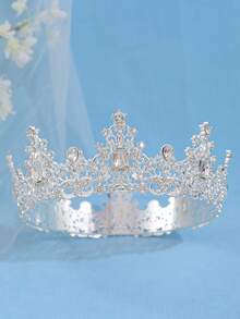 1pc Luxury & Elegant Baroque Rhinestone Queen Crystal Crown, Bridal Wedding Headpiece, Party & Prom Hair Accessory - Multicolor - View 15