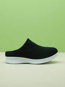 男女通用黑白针织袜套式运动鞋，轻便透气休闲运动跑步鞋