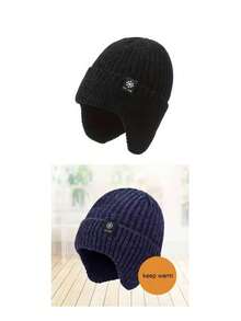 男士秋冬保暖针织帽，带保暖内衬和护耳设计 - 加厚隔热头带，适合老年人、中年爸爸和爷爷 - 黑色，父亲节礼物，送给丈夫、爸爸、爷爷和外公的礼物 - 彩色 - 查看 16