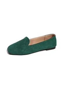 Women's Square Toe Soft Bottom Slip-On Shoes, Fashion Versatile Loafers, Breathable Solid Color Patchwork, Suitable For Casual, Beach, Party, Commuting, Basic, Spring/Summer/Autumn/Winter - Green - View 3