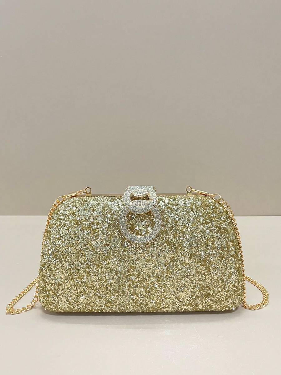 Bolsa clutch dourada brilhante, ideal para festas de Natal, bailes, encontros, casamentos, formaturas, celebrações e banquetes. Um excelente presente para mulheres. Combina perfeitamente com diversos vestidos de festa, vestidos de noite e vestidos de paetês, sendo um item indispensável para casamentos e também ideal para vestidos de formatura e baile de gala. - Ouro - Ver 1