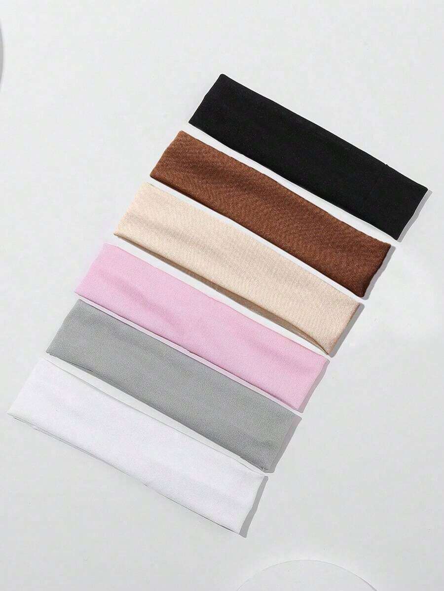 ROMWE 6pcs Solid Color Elastic Headbands, Suitable For Sports And Casual Use - 6 cái/bộ - Xem 1