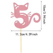 Decoración para tarta de cumpleaños de gato, de 1 a 9 años, de material de papel sin batería y para mascotas, con diseño de silueta de gato rosa, adecuado para fiestas de mascotas y celebraciones con temática de gatos, decoración de tarta - Rosa - Ver 12
