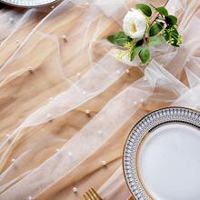 1 Piece Of Tulle Wedding Tablecloth With Pearls, Perfect For A Romantic And Pristine Outdoor Wedding Scene, Table Tabletop Or Archway Sheer Fabric Table Runner, Bridal Veil Or Skirt Decoration Fabric, Spring Bohemian-Style Pure Decoration Fabric - Multicolor - View 7