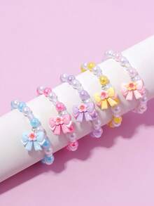 5pcs/Set Cute Bow Pendant Multi-Color Beaded Bracelet Jewelry Set Suitable For Girls Campus Birthday Holiday Party Gift Accessories Daily Casual College Vacation Gift For Friends And Besties