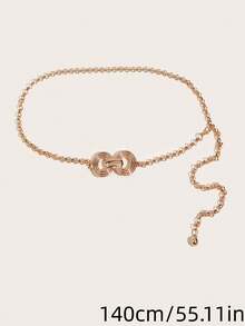 1PC Women's Plus-Size Light Luxury Premium Circular-Link WaistChainFashionableandversatile,WithmultiplesizesavailableSuitable For Weddings, Gatherings, And As A Holiday Gift - Gold Round Buckle - View 8