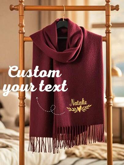 1pc Customized Name Scarf, Women's Personalized Shawl, Name Print Shawl, Customized Text Scarf, Printed Shawl, Soft Cashmere-Like Material, Warm & Fashionable, Personalized Gift, Valentine's Day Gift For Mom, Bride, Bridesmaid, Classmates, Best Friends, Soft & Comfortable Shawl, Extra Large Scarf, Evening Dress Shawl