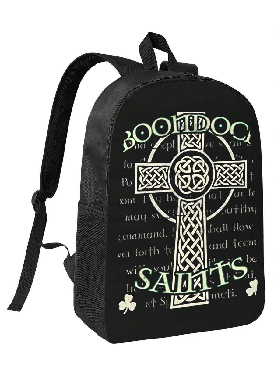 Boondock Saints Celtic Cross Design Fashionable Geometric Pattern Backpack - (All-Match) Style For Women & Men - 黑色 - 查看 1