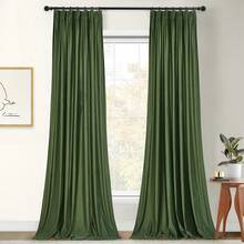 Olive Green Pinch Pleated Curtains 96 Inches Long, Thermal Insulated Window Drapes With Hooks, Soft Track System Panels Living Room, W38 X L96, 2 Panels, Home Decor - 苔綠色 - 查看 12