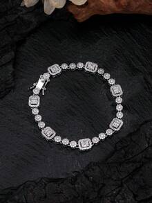 rakol 1 chiếc vòng tay tennis Cubic Zirconia sáng bóng màu bạc, thiết kế mỏng phù hợp cho phụ nữ đeo hàng ngày - Vòng đeo tay - Xem 9