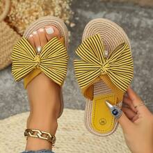 2025新款蝴蝶结女士拖鞋休闲夏季鞋，女士轻便沙滩鞋 - 黃色 - 查看 10