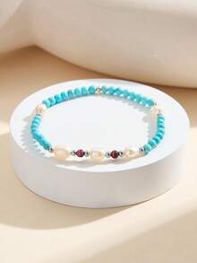 AETOLIA S925 Silver Freshwater Pearl & Turquoise Bracelet | Exquisite Vintage Gift | Elegant Accessory For Women, Dates, Weddings - Turquoise - View 3