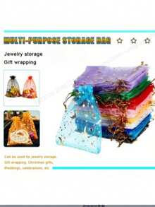 50/100pcs Star & Moon Multicolor Osmanthus Gift Packaging Bags, Suitable For Home Supplies, Holiday Events & Parties, Wedding, Tabletop Centerpiece Gifts, Nylon Bags, Baking Packaging, Jewelry Accessories Packaging, Etc. - Mixed Colors - View 2