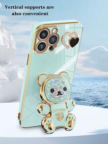 Funda de teléfono con forma de corazón con oso de goma con efecto arcoíris electrolizado, nuevo conjunto de funda de teléfono antideslizante con tecnología de electrolizado, incluye soporte oculto y funda completa, compatible con iPhone 17 16E 15 14 13 12 11 X XS Max XR Pro Plus, Galaxy S25 A07 A17, OPPO, HONOR, REDMI NOTE, REDMI A5, REALME C55, INFINIX SMART, Reno, MOTO