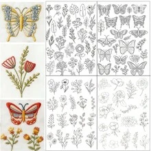 Butterfly & Floral DIY Self-Adhesive Water-Soluble Stabilizer Embroidery Patterns, Washable Preprinted Non-Woven Embroidery Patterns Fabric - Black and White - View 15