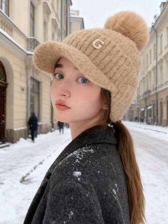 1pc Women's Knitted Hat With Embroidered Letter Design, Fashionable, Versatile, Breathable & Comfortable, Foldable For Convenient Carrying, Suitable For Daily Commute, Camping, Travel, Hiking, Theme Parks, Cafes, Farms, Gatherings, Parties, And Photography, Autumn/Winter