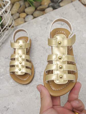 1 Pair Personalized Versatile Children Flat Sandals, Soft & Comfortable Hook And Loop Closure, Suitable For Summer