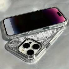 Estuche suave y elegante 1pc, estuche de teléfono suave con marco de pantalla completa de billete brillante, compatible con 17 16 15 14 13 12 11 Pro 14 15 16E Plus XS XR X 8 SE 2020, estuche suave chic: eleva el estilo de tu teléfono - 1 pieza - Ver 3