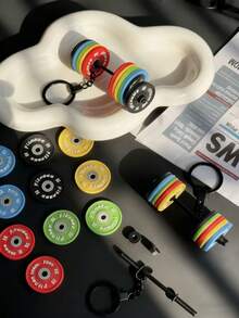 1set DIY Detachable Large Barbell Keychain, Detachable Combination, Creative Handcrafted Pendant, Exquisite Metal Barbell, Key Chain, Schoolbag Pendant, Bag Pendant, Fitness Bag Pendant, Accessory Pendant, Suitable For Fitness Enthusiasts Keychains, Couples Keychains, Valentine's Day Gifts, And Festival Gifts For Boyfriends - Multicolor - View 2