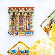 1/2个树脂冰箱贴，西班牙旅游纪念品 - 巴塞罗那圣家堂、瓦伦西亚、塞维利亚、马德里、西班牙海鲜饭，家居装饰，办公室装饰，海岛度假装饰，卧室墙面装饰，磁性贴纸 - 彩色 - 查看 12