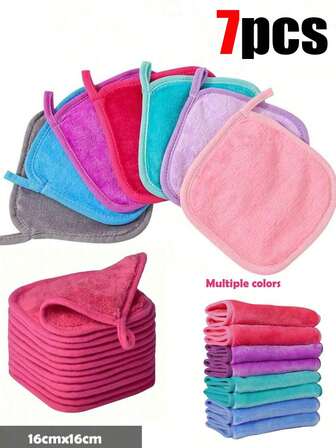 7pcs Soft Ultra-Fine Fiber Facial Cleansing Cloths, Makeup Remover Cloths With Hanging Loop, Gentle On Skin, Washable And Reusable