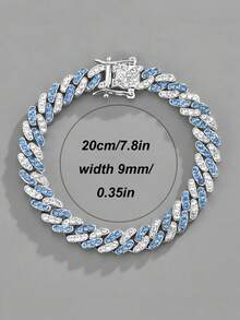1pc Silver/Blue/Pink Shiny Miami Chain Unisex Iced Out Miami Necklace, Colorful Hiphop Y2K Accessories For Men - Fashion Jewelry - View 6