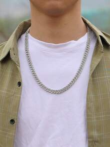 1pc Silver/Blue/Pink Shiny Miami Chain Unisex Iced Out Miami Necklace, Colorful Hiphop Y2K Accessories For Men - Fashion Jewelry - View 3