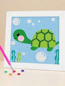 一套可爱海龟DIY钻石画套装（含画框），创意海洋动物钻石艺术工艺礼品套装，卡通5D钻石画套装，包含花朵、蝴蝶和海龟，适合初学者的家庭亲子活动，全圆钻宝石艺术装饰，适用于客厅、卧室、办公桌，是万圣节、圣诞节、生日和派对礼物的完美之选。