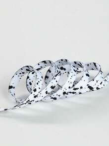 1 Pair White Base Black Splatter Woven Shoelaces, Durable Rope Shoelaces Suitable For Sneakers, Boots, Canvas Shoes - Unisex, Great For Holidays And Valentine's Day Gifts - White - View 2