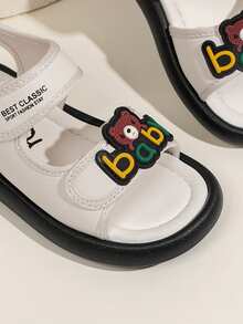 1双儿童熊图案休闲百搭魔术贴软底防滑新款凉鞋，露趾设计，适合小学生穿着 - 米色 - 查看 6