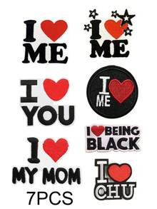 1 Set Of 3/7pcs Black-Red I Love Me, I Love You English Letter Embroidery Patch Cute Cartoon Fashion Polyester Badge Applique DIY Clothing Iron On Patches Sew Accessory Cloth Stickers Suitable For Backpacks, Jeans, Jackets, T-Shirts, Hats, Dresses, Etc - Multicolor - View 17