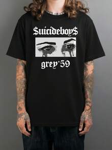 Men's Basic Suicide Boys T-Shirt With Underground Rap Streetwear Print, Black, 100% Cotton, Soft Touch - 黑色 - 查看 1