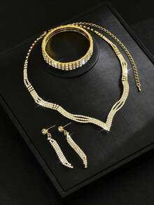 4pcs/Set Women Jewelry Set - Necklace, Earrings, Bracelet, Geometric Design, Suitable For Party, Wedding & Thanksgiving T8EF - 金色 - 查看 3