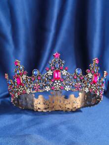 1pc Luxury & Elegant Baroque Rhinestone Queen Crystal Crown, Bridal Wedding Headpiece, Party & Prom Hair Accessory - Multicolor - View 12