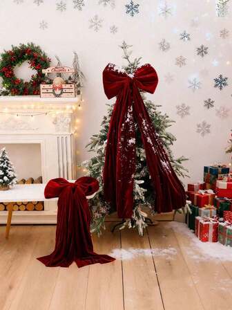 Christmas Tree Topper Wine Red Bow Extra Large Satin Bows Decorations For Home Christmas Tree Toppers Wreath Wall Birthday Wedding Engagement Bachelorette Party Decor Home Decor Christmas Decorations Room Decor Winter Christmas Decorations Home Christmas Gifts Christmas Decor
