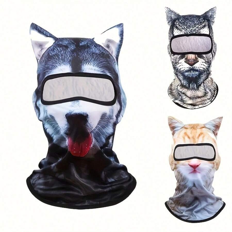 1pc Funny 3D Animal Balaclava Unisex Full Face Ski Mask UV Protection Breathable Windproof Soft Neck Gaiter Husky White Cat Grey Cat Tiger Winter Balaclava Summer Sunscreen Hood Halloween Costume Christmas Gift Birthday Gift Men Women Teens Skiing Riding Cycling Camping Hiking Beach Party Outdoor - 彩色 - 查看 1