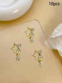 10pcs Ramadan Moon And Stars Rhinestone Pendant Nail Charms, Vintage Luxury Nail Supplies, Suitable For Multi-Functional DIY Accessories Nail Art
